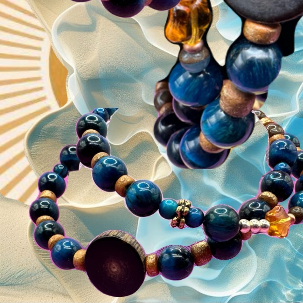 Elegant Blue and Gold Tiger Eye Beaded Bracelet